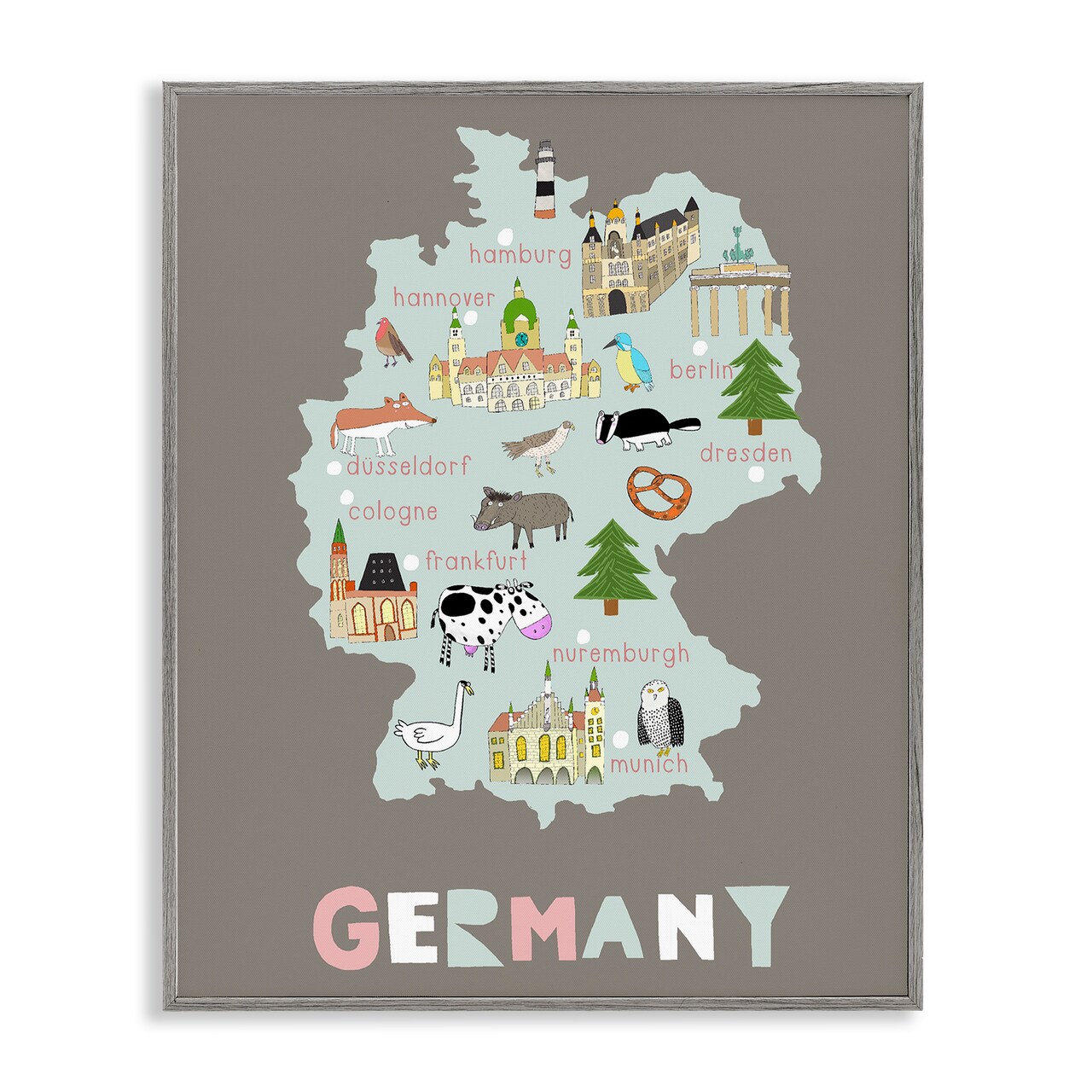 Stupell Industries Kid's Map of Germany Framed Giclee, design by Carla Daly